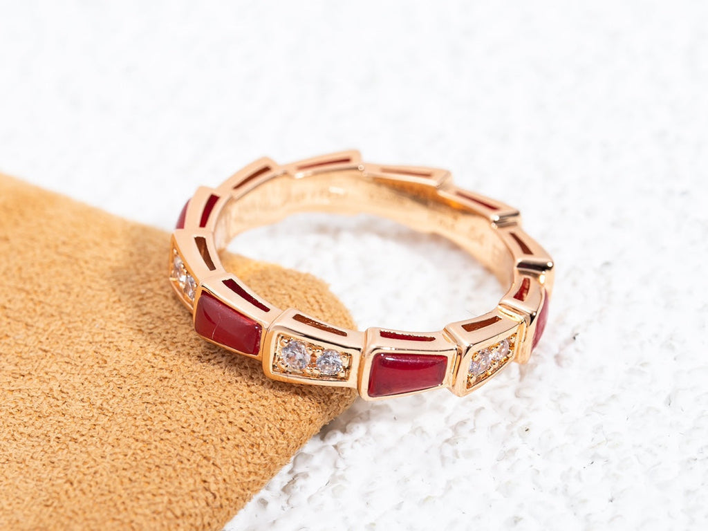 Bvlgari Serpenti Ring Pink Gold Carnelian Cubic Zirconia 3MM