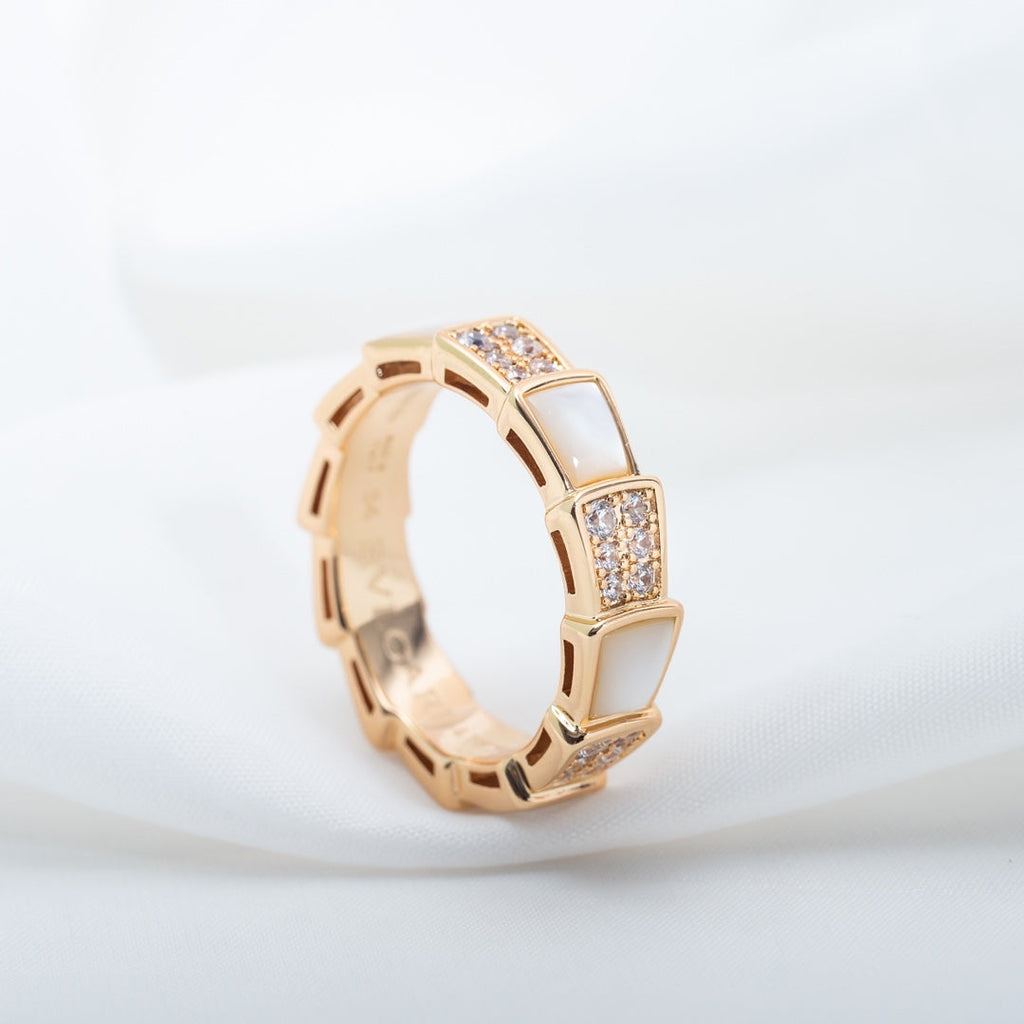 Bvlgari Serpenti Ring Pink Gold MOP Cubic Zirconia Paved 4MM