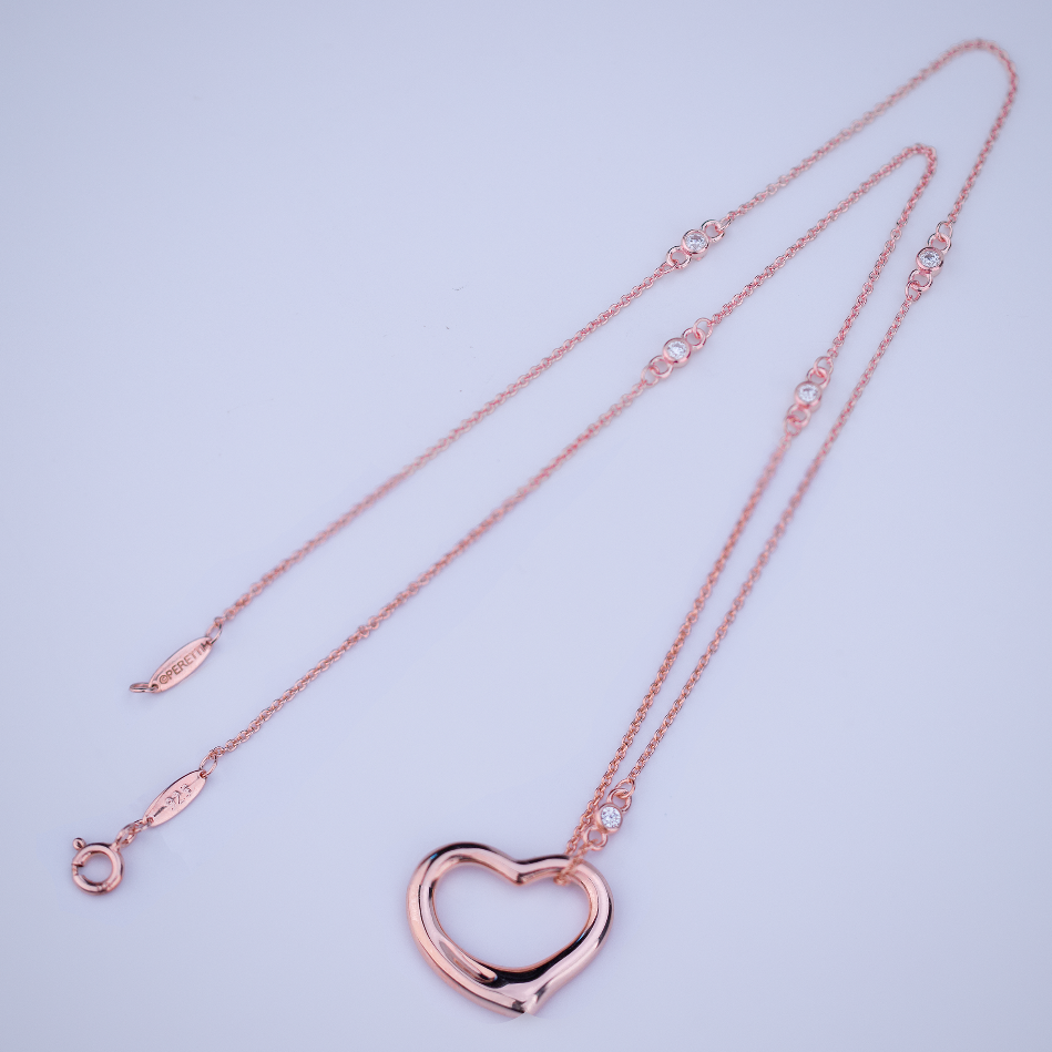 Tiffany Open Heart Pendant Pink Gold Necklace