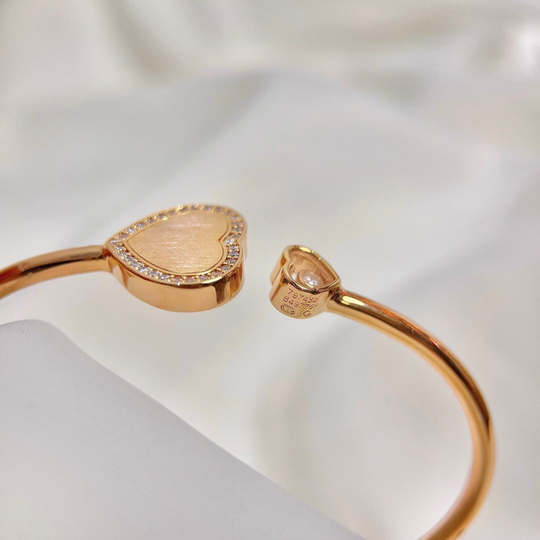 Chopard Happy Heart Bracelet Pink Gold Tiger Eye Cubic Zirconia