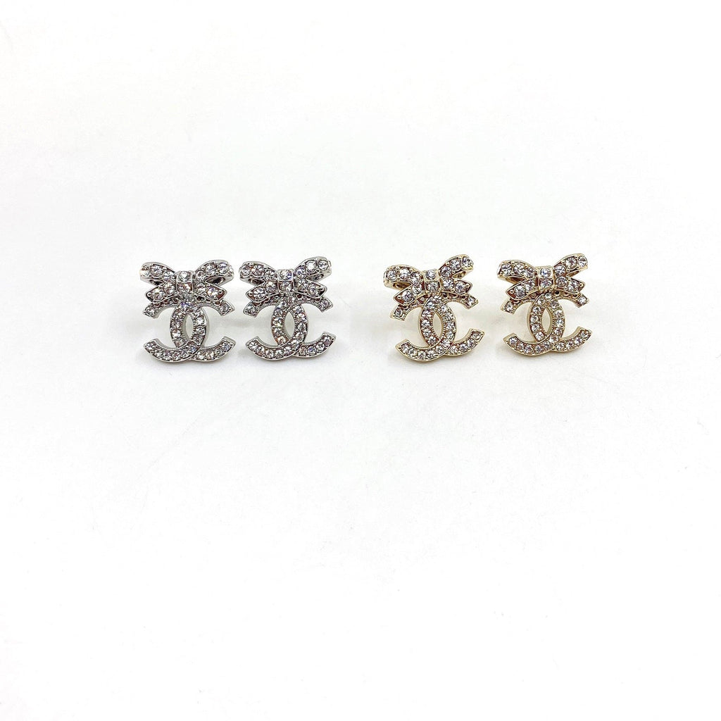 18K  Chanel Strass Bow Stud Earrings