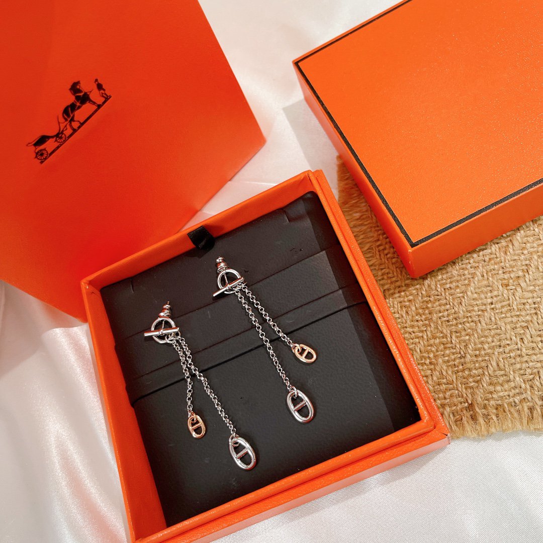 Hermes HM Chaine D'Ancre Two-Color Silver-Pink Gold Earrings