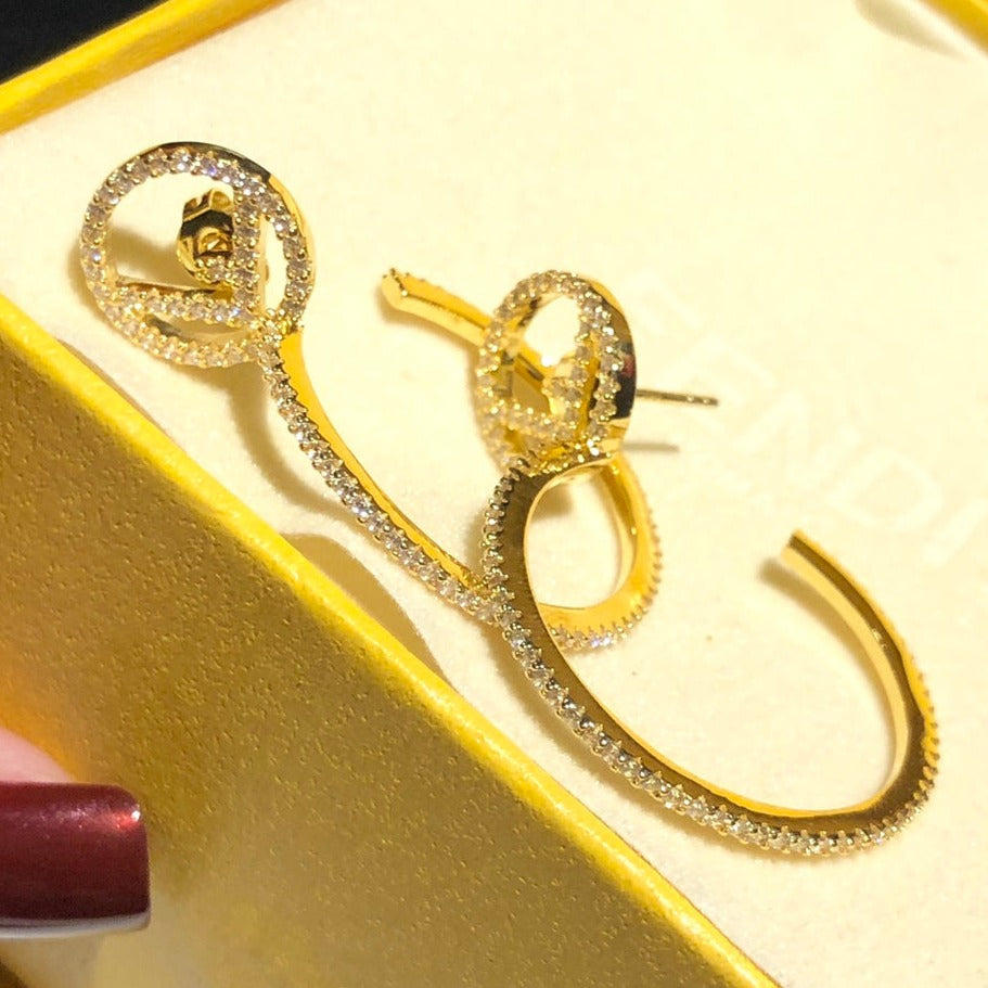 Fendi F Stud Earrings Gold Full Diamond