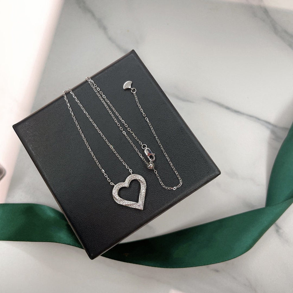Graff Spiral Heart Silhouette Paved Silver Cubic Zirconia Necklace