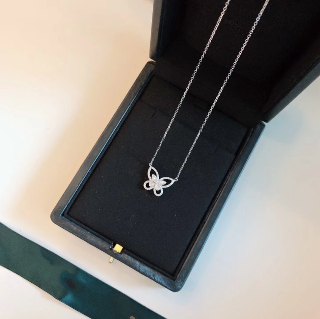 Graff Butterfly Silhouette Silver Cubic Zirconia Necklace