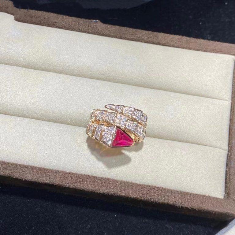Bvlgari Serpenti Ring Pink Gold Cubic Zirconia Pink Double Row
