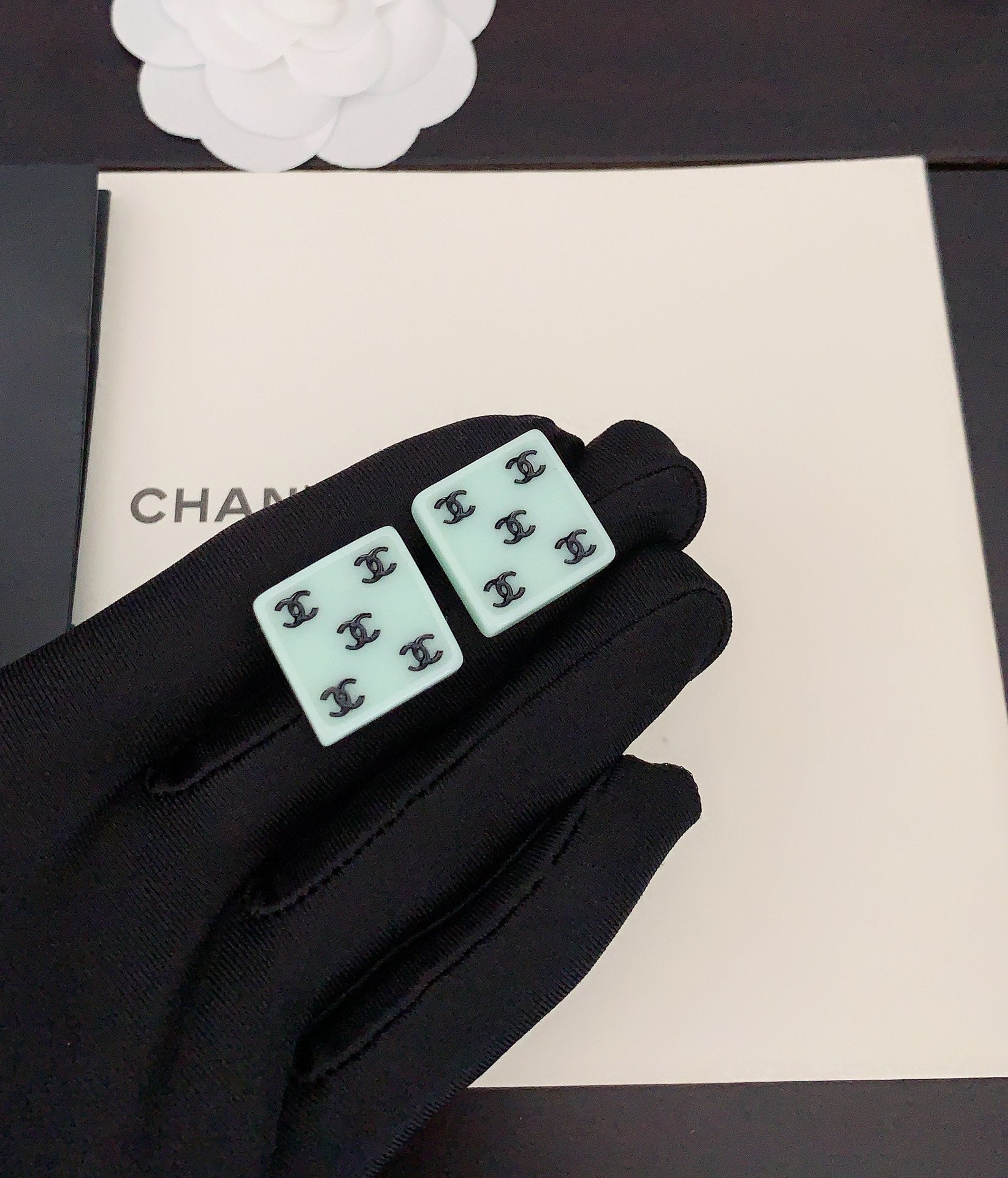 18K  Chanel Green Resin Earrings