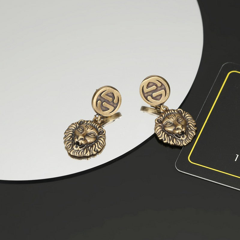 18K Double Gucci Lion Pendant Earrings