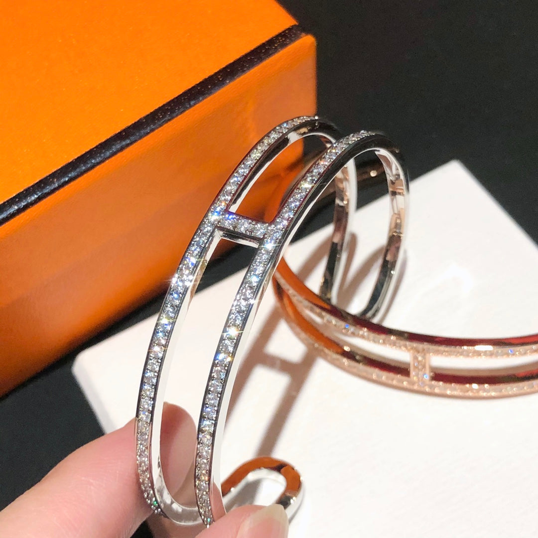 18K Ever Chain D¡¯ancre Cuff Diamond Hermes Bracelet