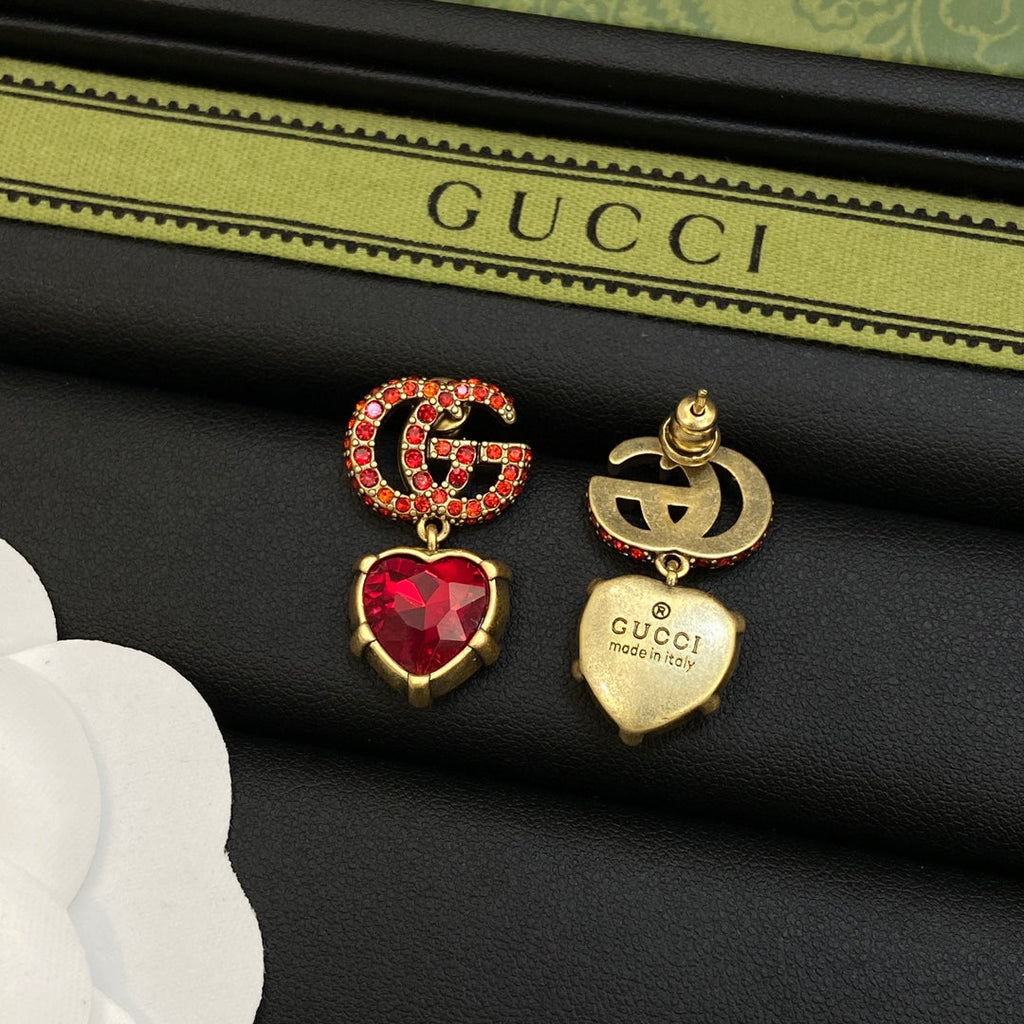 18K Double Gucci Red Crystal Earrings