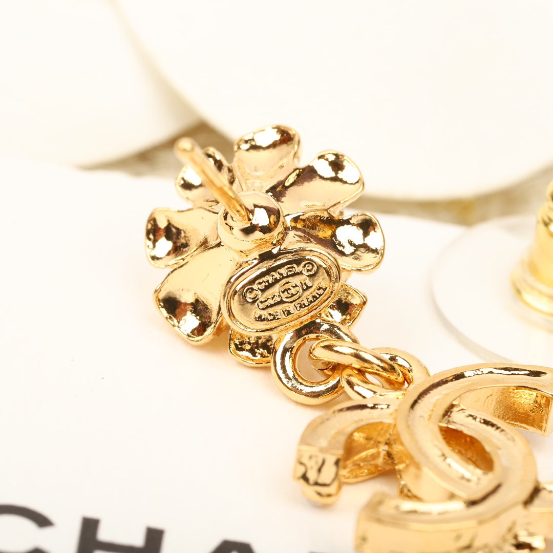 Chanel Sunflower Gold Multi Diamonds Drop Earrings